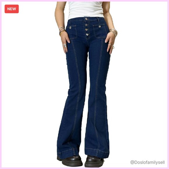 Y2K Low Rise Flare Jeans Wide Leg Stretch Denim Retro Bell Bottom Streetwear